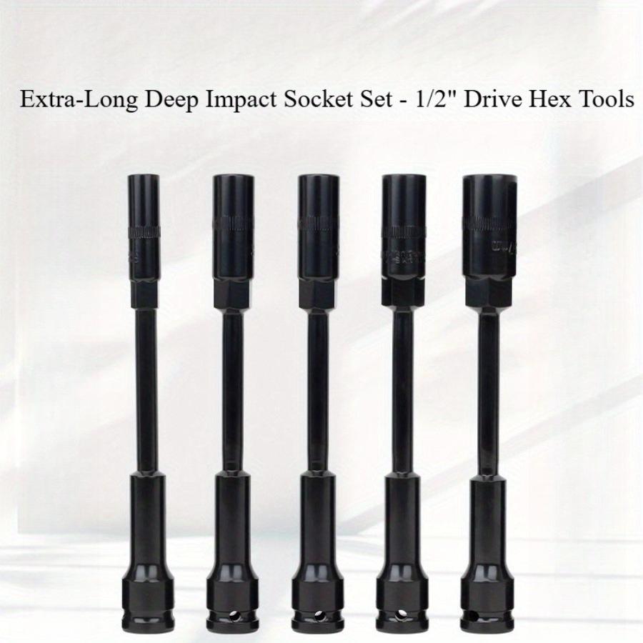Extra-Long Deep Impact Socket Set - 1/2" Drive Hex Tools for Motorcycle, Electric Vehicle & Auto Repair12/13/14/17/19mm 5in1