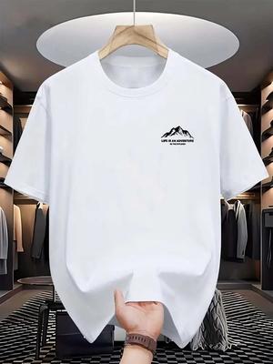 Summer Unisexs 100 Pure Cotton Casual Sports Loose Letter and Mountain Printed Comfortable Round Neck Short Sleeved Tshirt Top