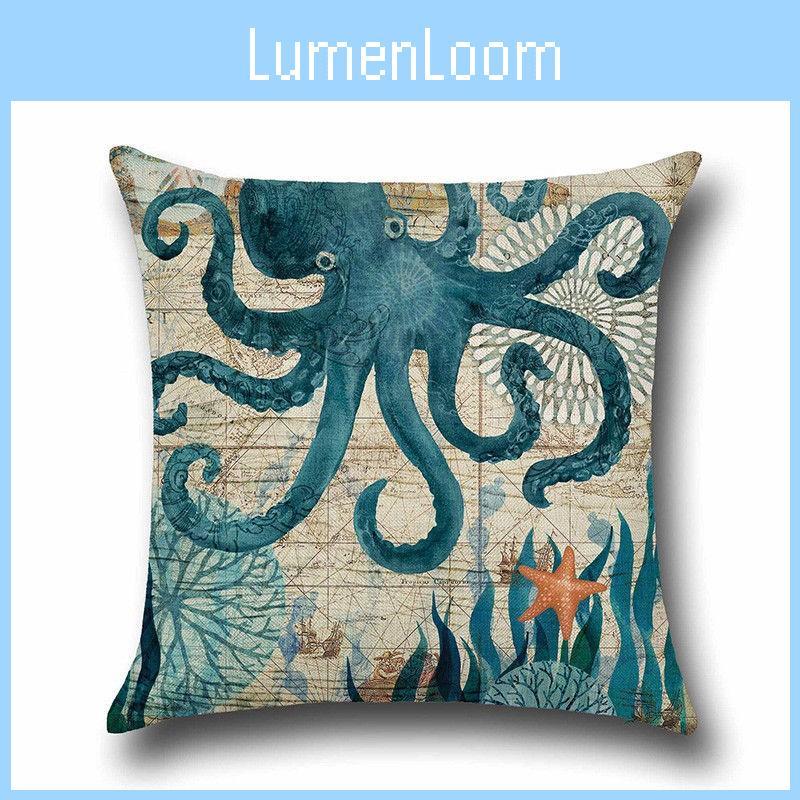 Luxurious Linen Marine Animal Pillow Cushion Cover With Exquisite Sea Creature Design