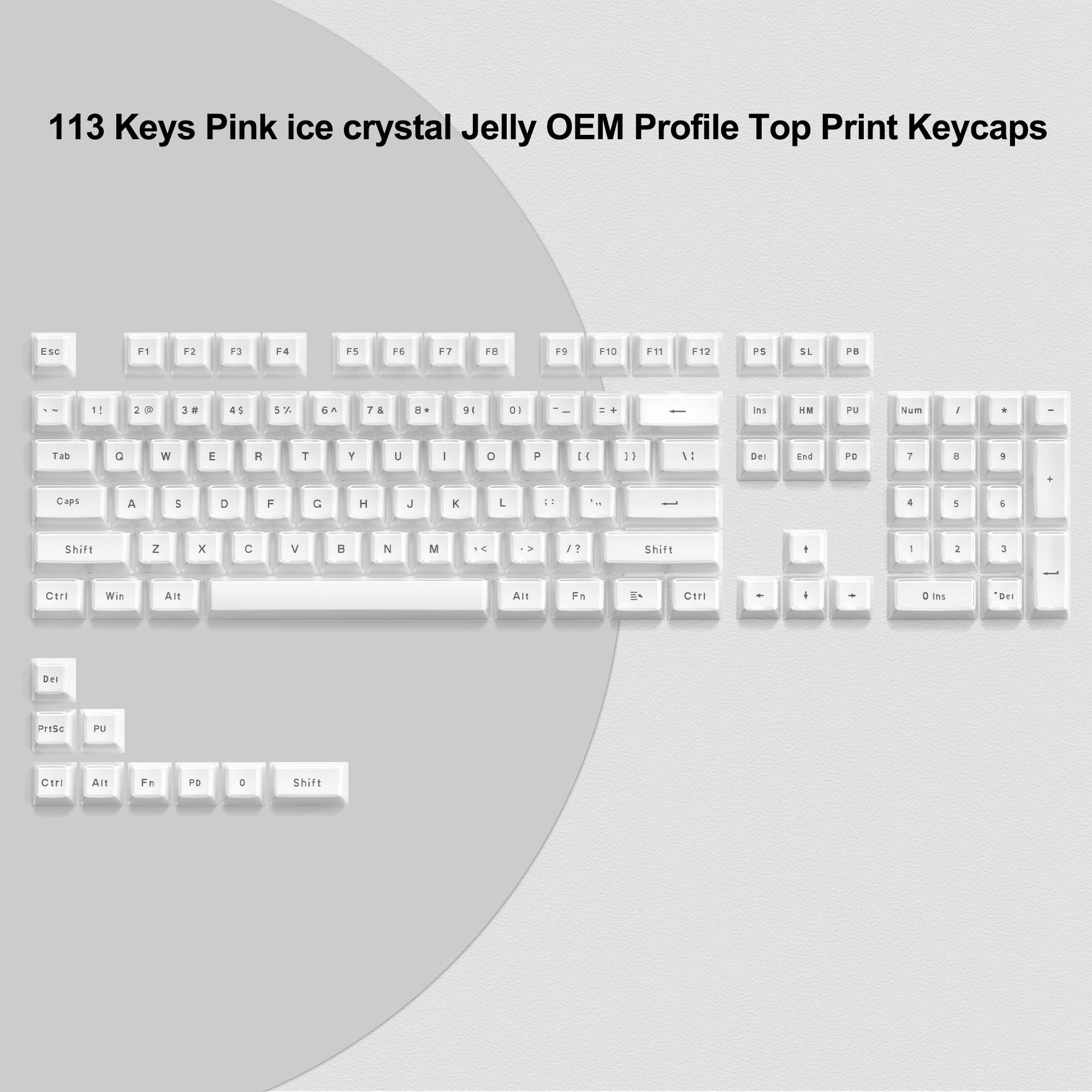 

113 клавишных колпачков Jelly Round Side Keycaps Ice Crystal Translucent Pink OEM Profile Key cap для механической клавиатуры Cherry MX 61 68 104