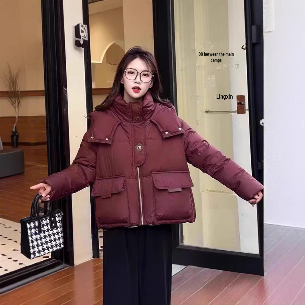 

Women s 2024 Winter Loose-Fit Hooded Down Bread Jacket M грязно-белый