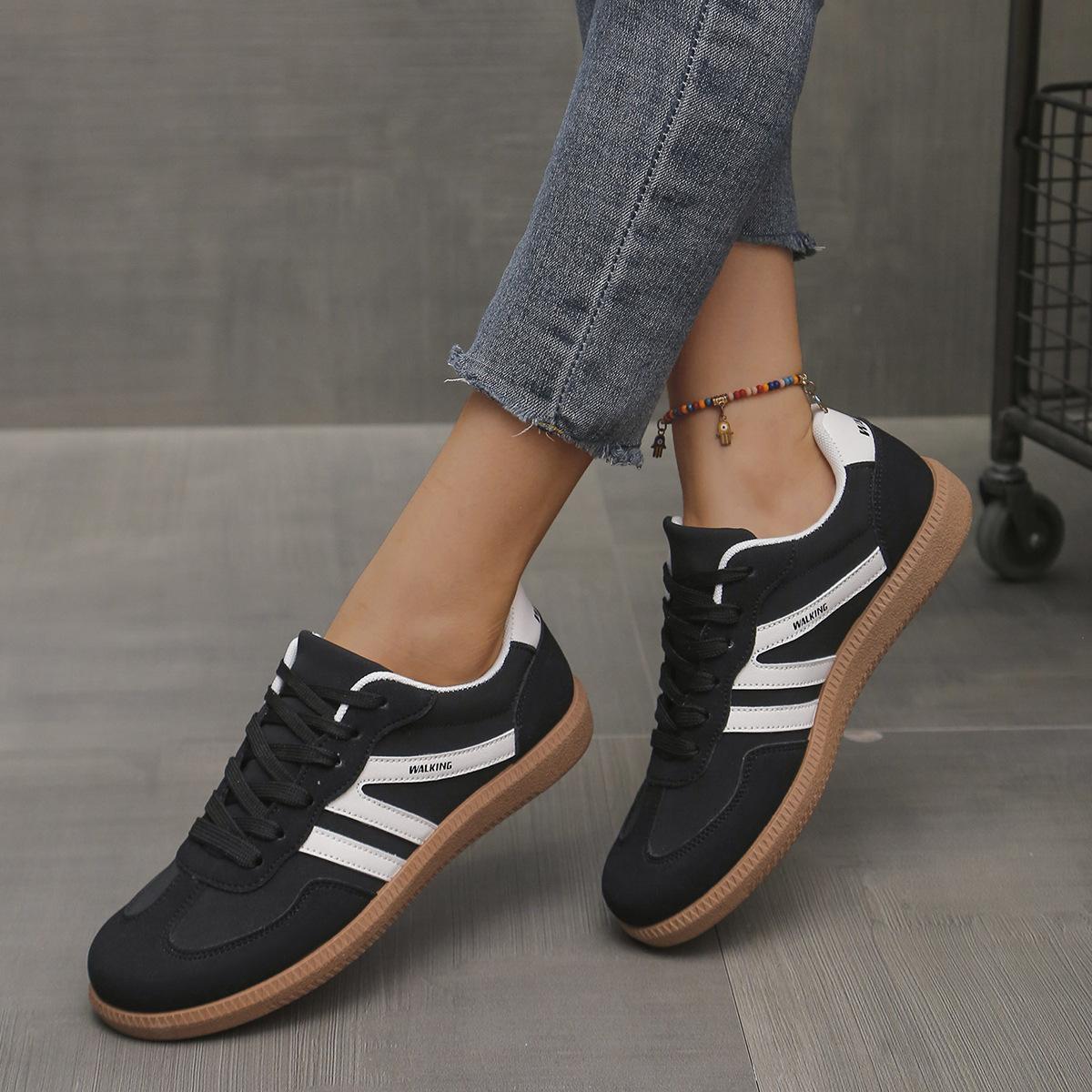

Women s Autumn Sneakers Fashion Splicing Flat Heel Vulcanized Shoes Female Lace-Up Non-Slip Pu Leather Casual Shoes 36