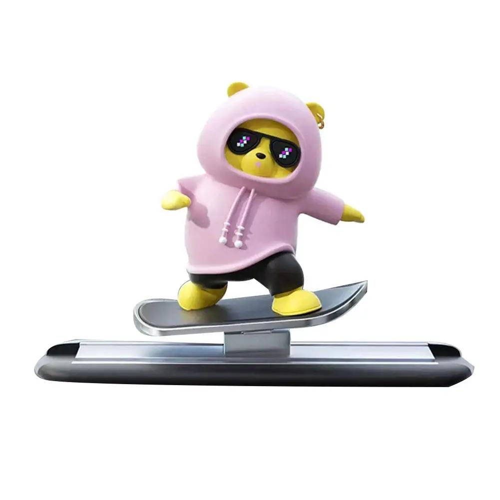Car Automatic Sliding Skateboard Bear Alloy Cute Cartoon Console Scooter Center Skateboard Bear Decor Interior Ornaments Ca J6W9