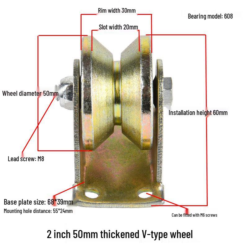 V, U, and H-Type Track Pulleys: Sliding Door V-Groove Wheels with Bracket
