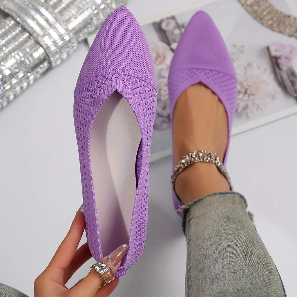 Fashion 2024 New Women Flat Shoes Pointed Toe Knitted Slip on Ladies Shoes Casual Breathable Ballet Women Flat Shoes Loafers Lightweight