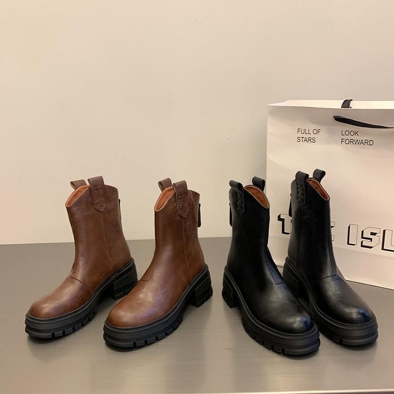 Modne grube podeszwy Nowe Zimowe 2024 Wysokiej Jakości Damskie Buty Okrągły Zamek Błyskawiczny Moda Swobodne Wygodne Buty Botines Mujer