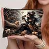 Enchanted Forest Witch and Cat Full Moon Cosmetic Bag Spooky HalloweenThemed Makeup Pouch with Bats, Stars, and Full Moon Design