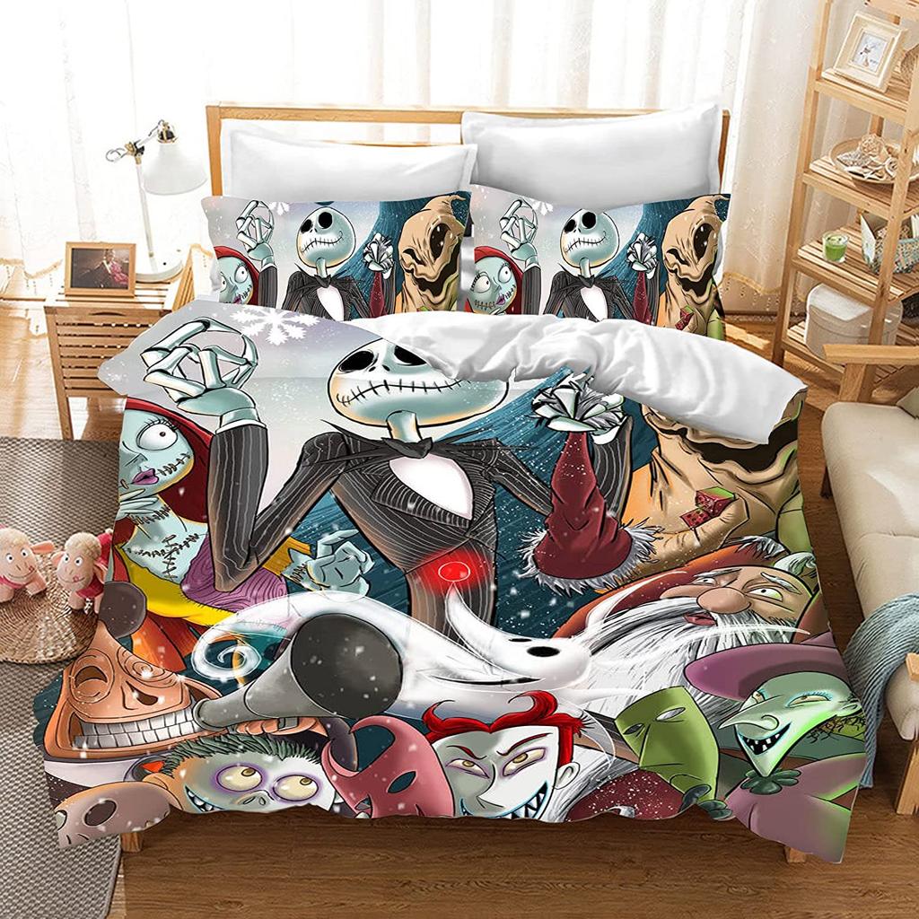 Jack Skellington Anime Bedroom Duvet Cover Set Comforte Printed Cartoon Twin Size Bedding Sets Christmas Gifts 3-piece