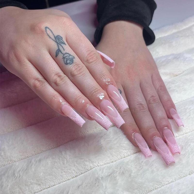 

Long Pink European & American Style Removable Wearable False Nails Glue Version