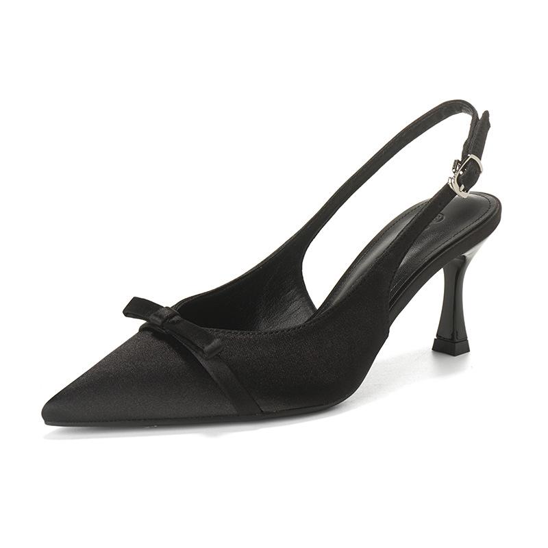 Sheepskin beautiful sandals women's new kitten heel temperament bag head thin heel pointed rear empty high heel single shoes