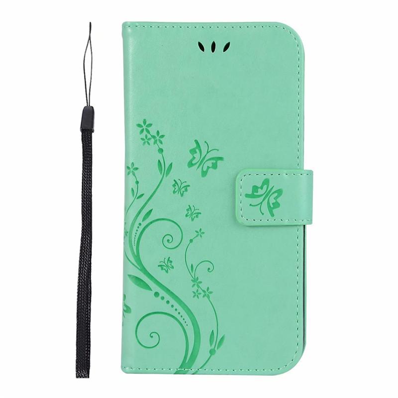 Stylish Wallet Style Butterfly Embossed Protective Case For Iphone 7 Plus Galaxy S9 Sony Xperia зелёный