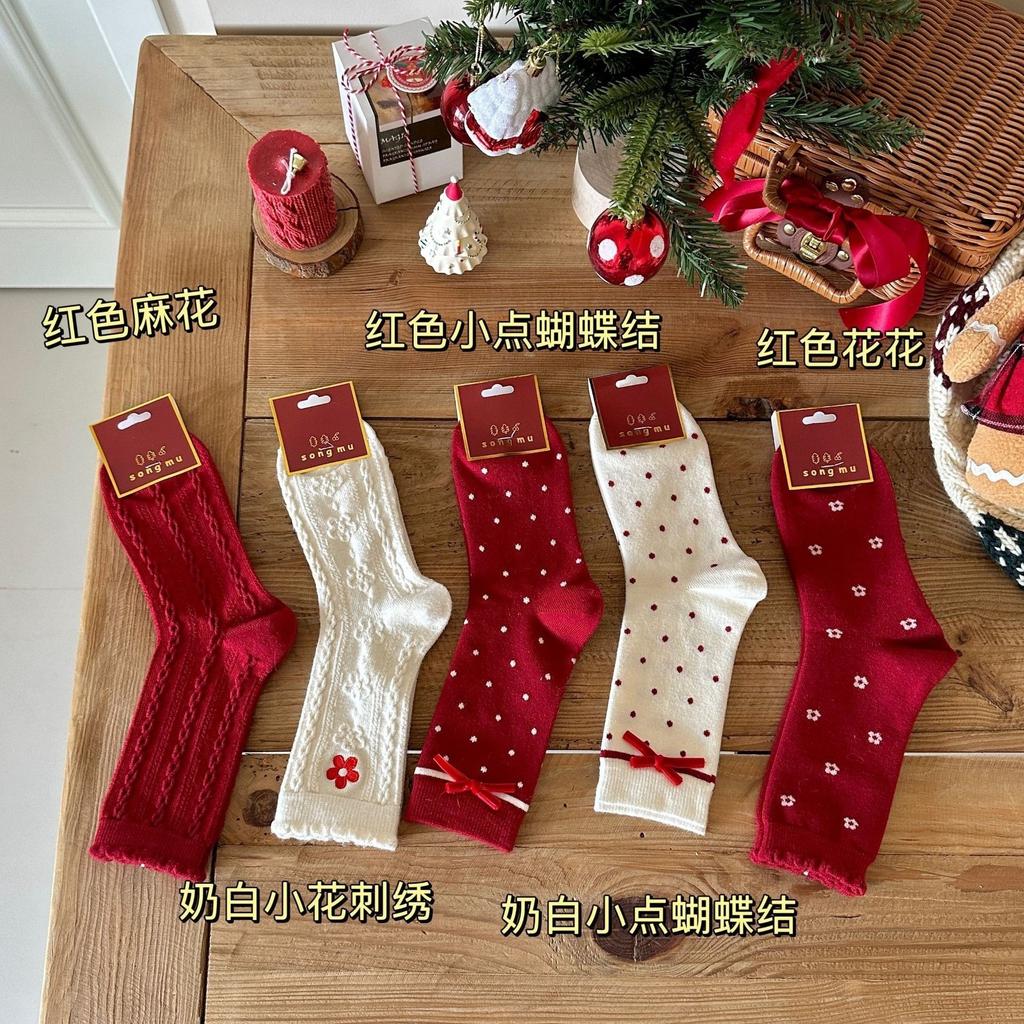 Happy New Year Socks Bow Un Red Socks Song Red Socks Christmas Bow Gm Socks So Big Wood Warm Velvet