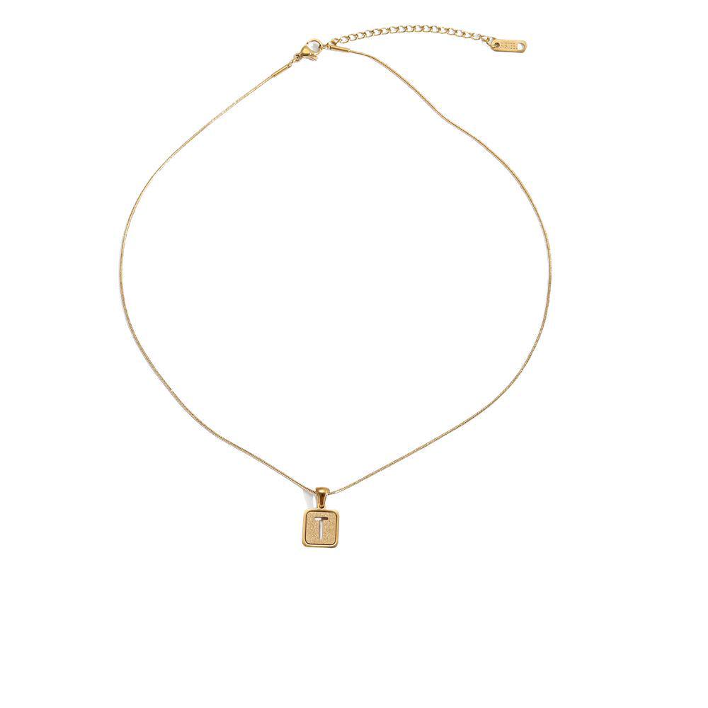 Stainless Steel Electroplated 26-Letter Pendant Necklace with Round Snake Chain