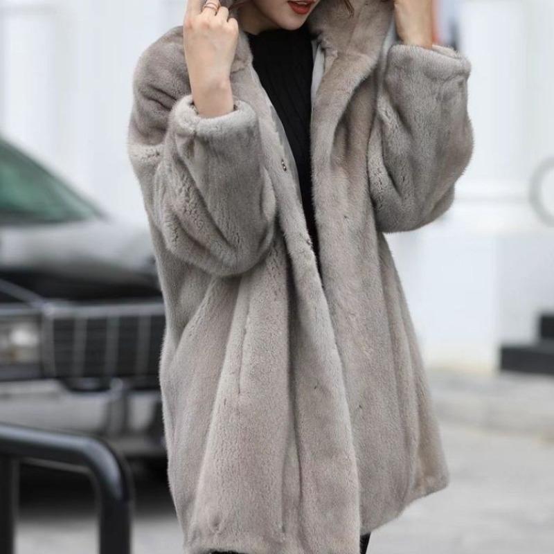 Coat Women's Medium and Long Mink Velvet Winter Fur Coat Thickened Whole Mink Hair Thickened Mink Black