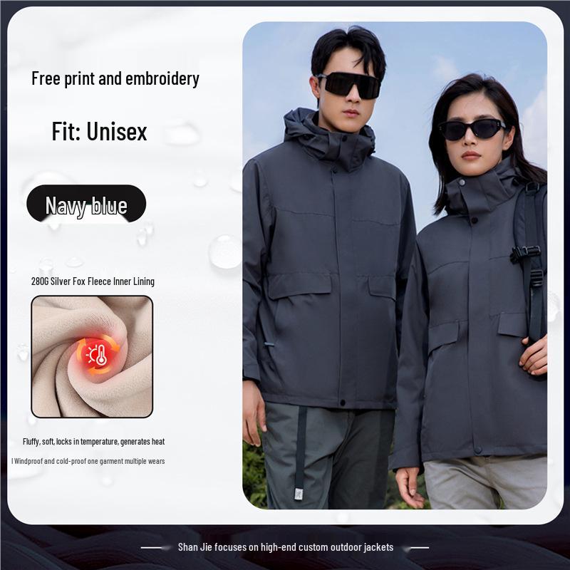 Three-in-One Custom Logo Mountaineering Jacket with Detachable Liner for Workwear and Team Training 2XL