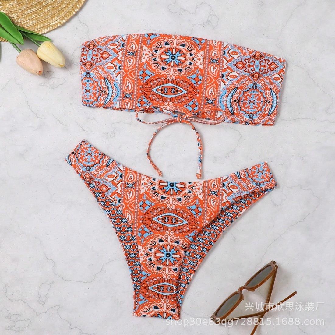 Xinsi 2024, printed split swimsuit, European and American sexy bikini S