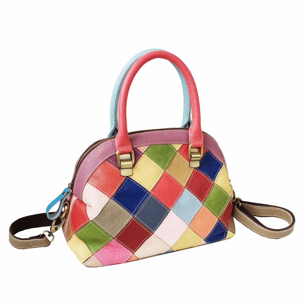 Leder Damenhandtasche Rhombus Farbpassend Rindsleder Handtasche Umhängetasche Muschel Mode Damenhandtasche