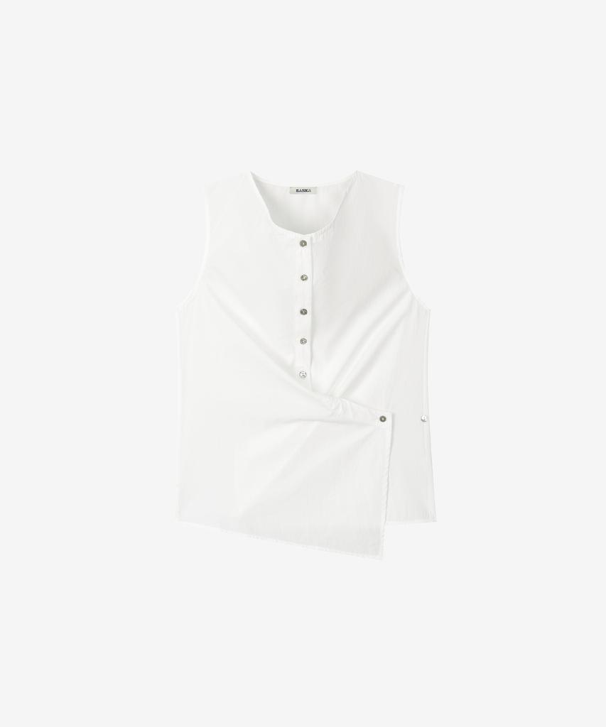 BASIKA Natural Button Sleeveless Blouse (White)
