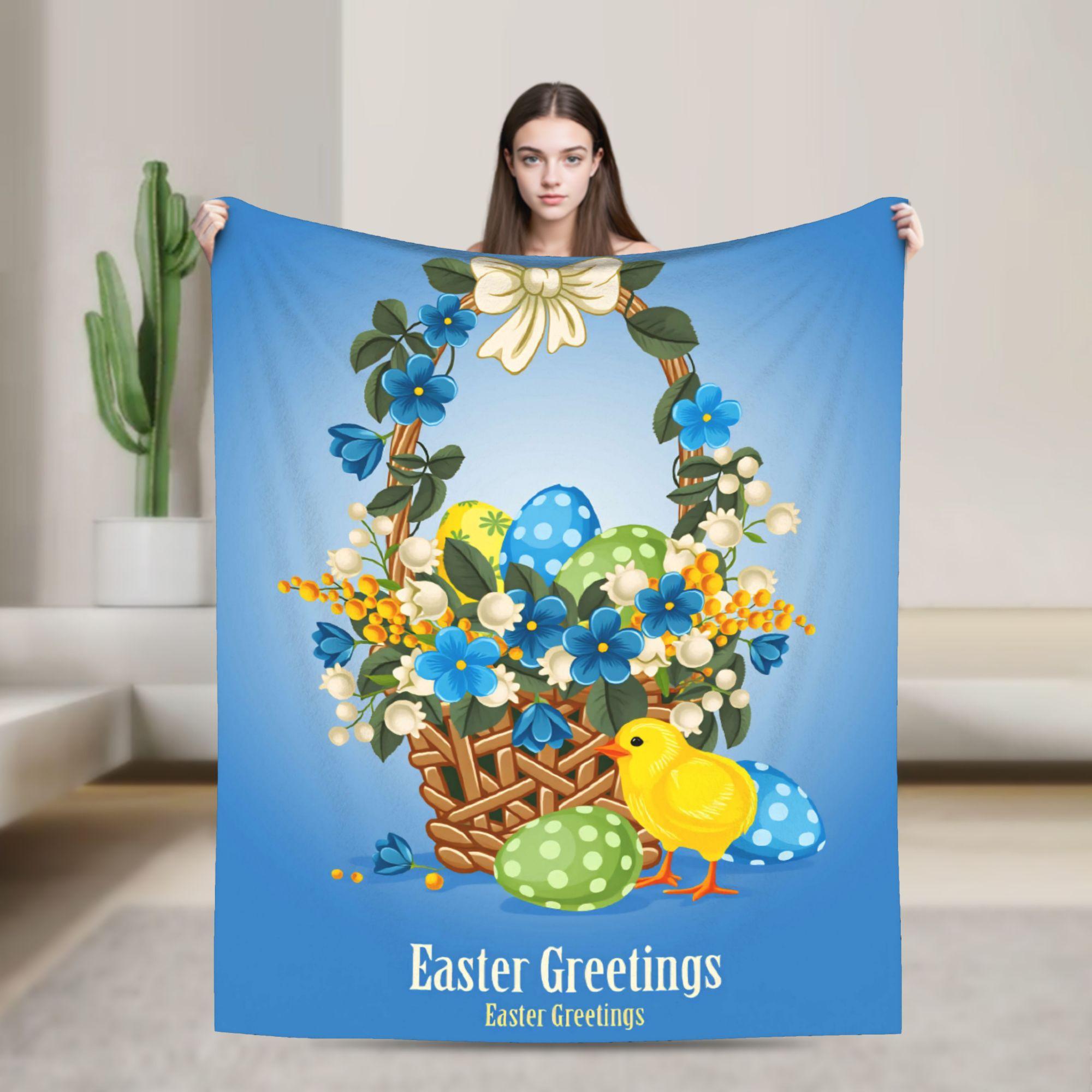 

Happy Easter Egg Rabbit Celebration Blanket Quality Warm Bedding Throws Winter Travel Office Couch Bed Graphic Bedspread 75x100cm