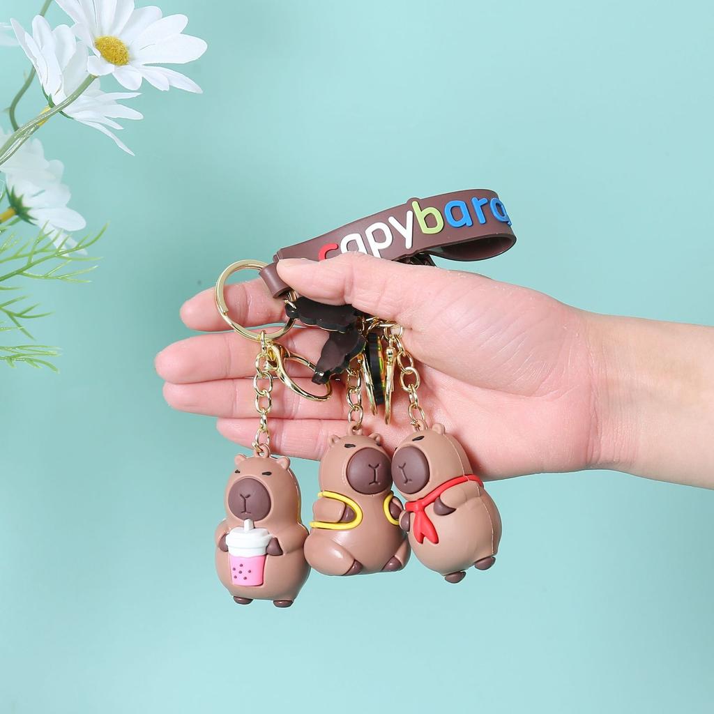 Adorable Capybara Key Ring 3D Capybara Figurine Bag Clip Decor for Children School Backpacks and Automotive Keychains