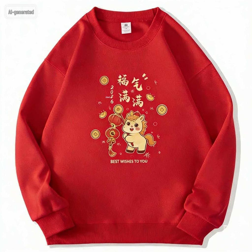 2026 Year of the Horse Red Hoodie - Festive Unisex Sweatshirt