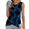 T-shirt estiva con stampa floreale per donna Top casual girocollo senza maniche gilet attorcigliato