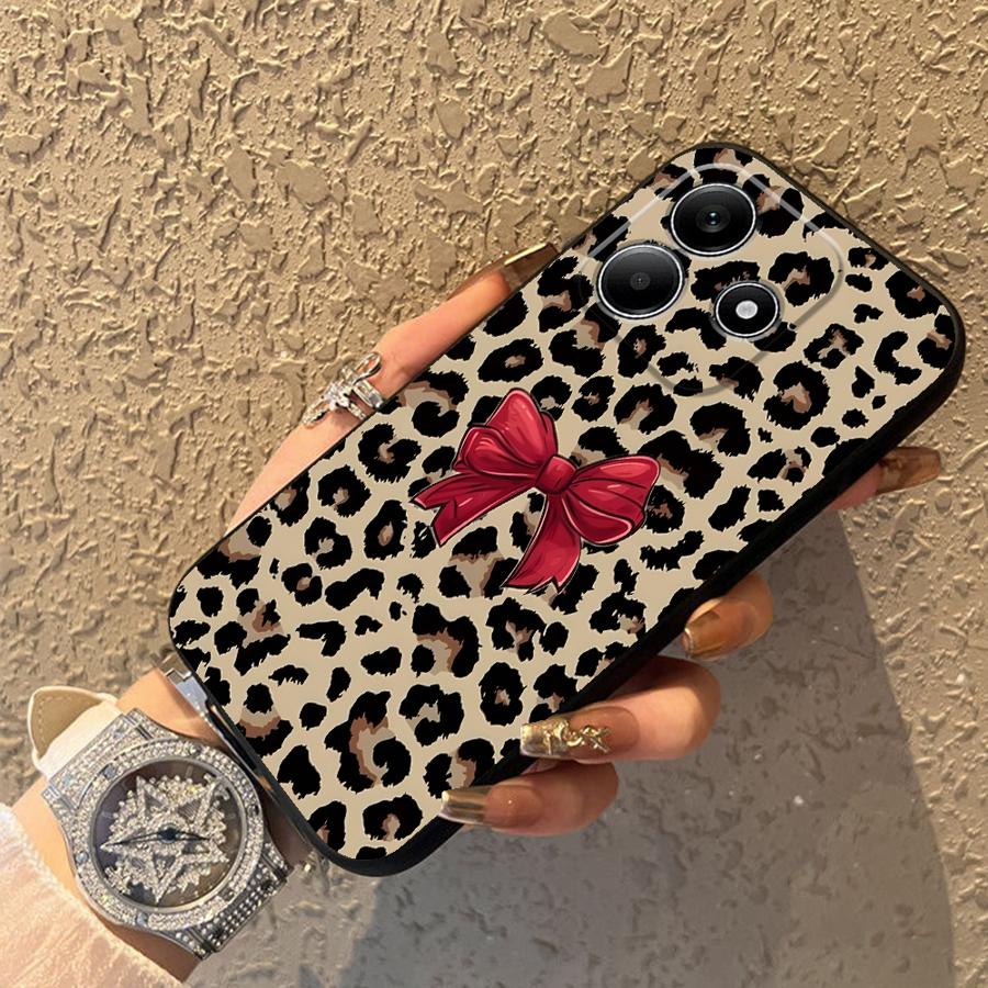 Creative Leopard Print Bow Phone Cover Case for Xiaomi Redmi Note 14 A1 12C 13C 14C A3 12 11 13 Pro Plus A4 A5 K80 9 8 7 10 A2