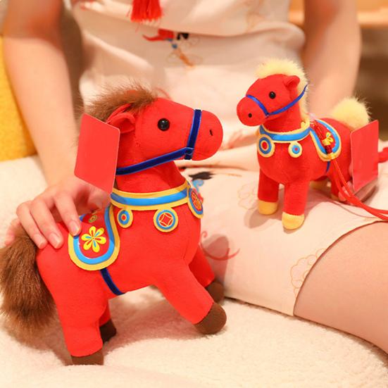 2026 Year of The Horse Plush Doll National Style Embroidery Fabric Desktop Ornament Auspicious Blessings Zodiac Horse Theme Festival Gift