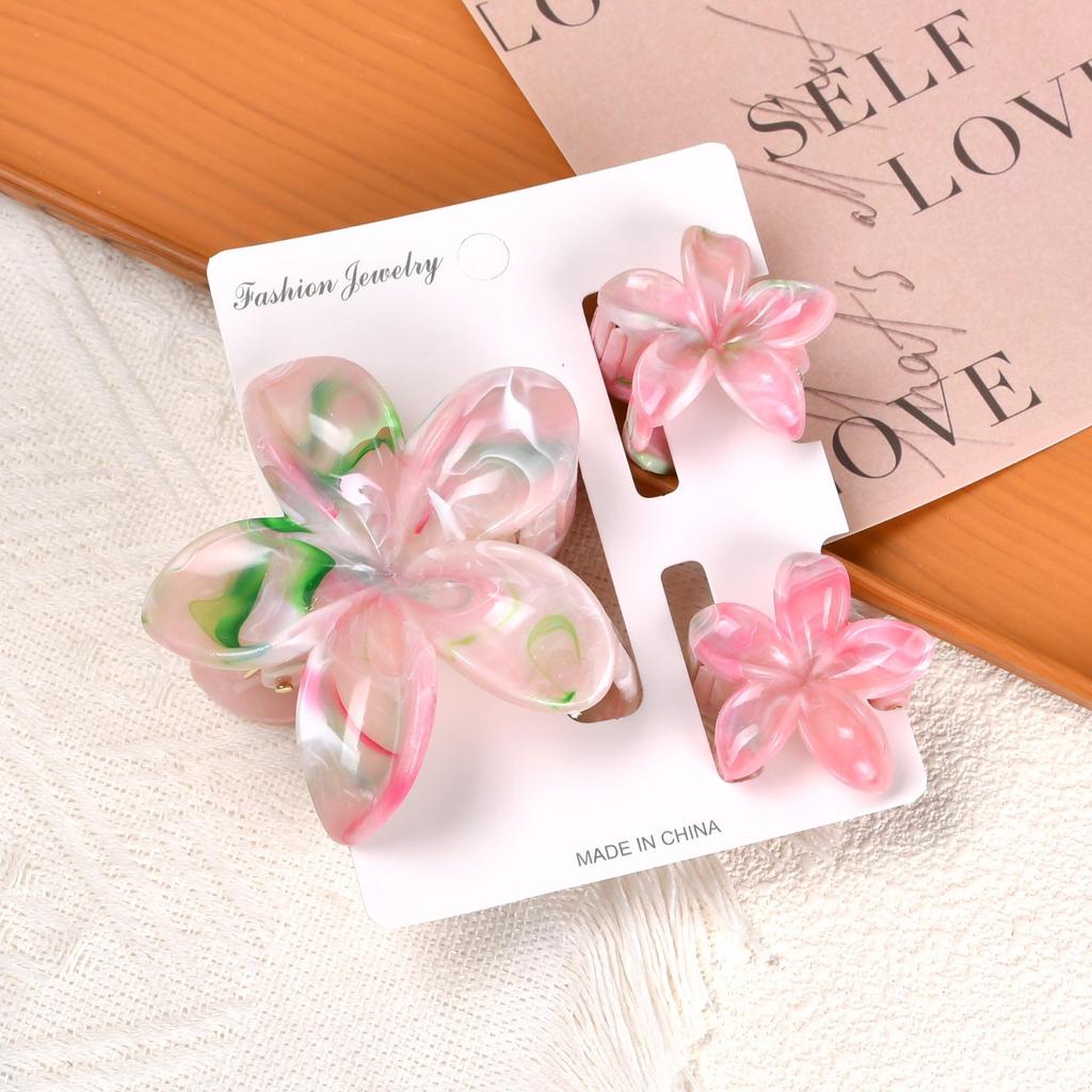 Gradient Plumeria Claw Clip Set: 18-Piece Floral Hair Accessories