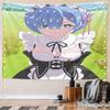 Blue-Haired Maid in Rose Garden Pattern Wall Hanging Tapestry Decorative Tapestry Home Decor for Bedroom and Living Room