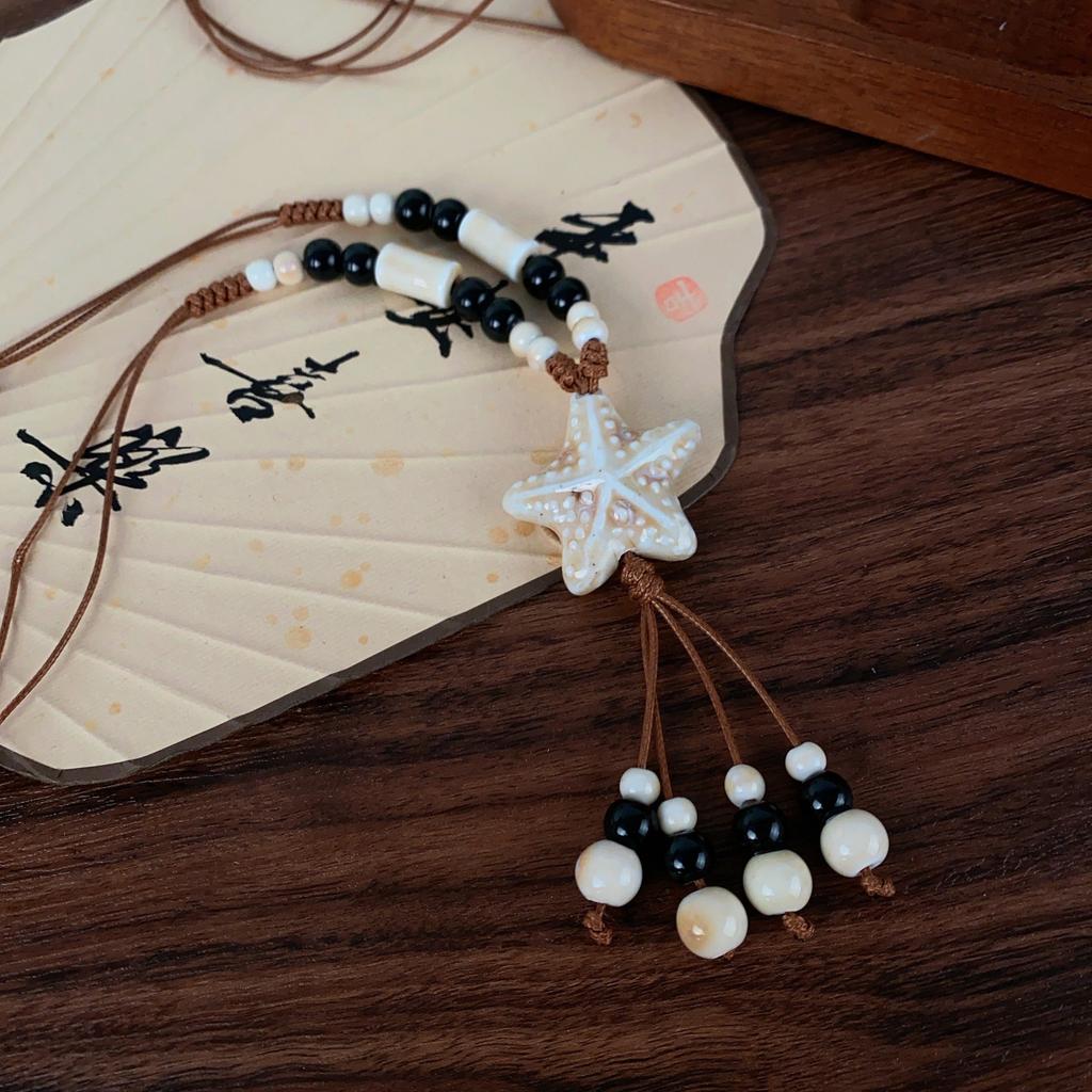 New Chinese Color Ceramic Beaded Star Necklace Female Bohemian Retro Ethnic Style Long Sweater Chain Accessories