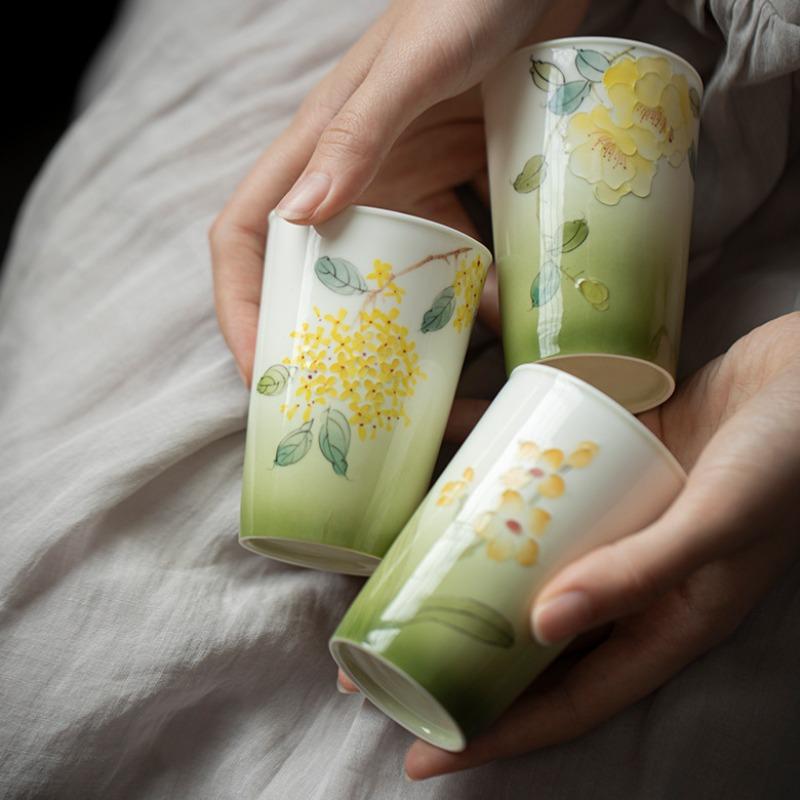 Twelve Flowers Teacup Set Handmade Ceramic Small Coke Cup Simple Modern Tea Drinking Master Cup Chinese Tea Room