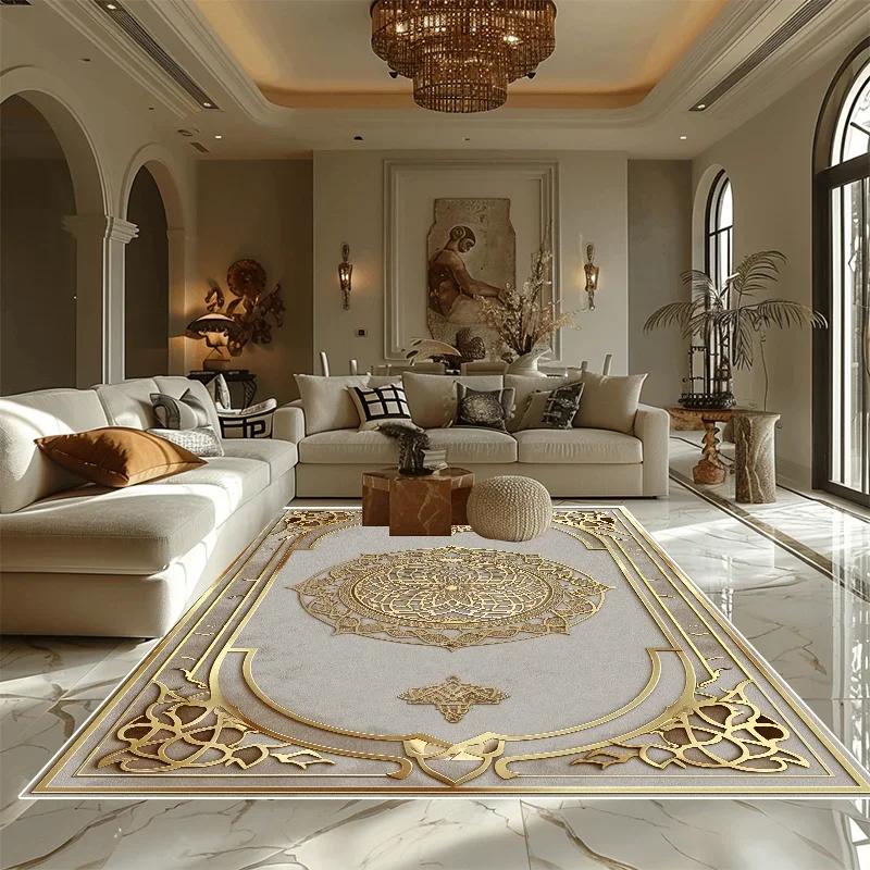 Luksusowy Złoty Duży Rozmiar Dywan do Salonu Dekoracja Domowa Sofa Stół Obok Dywany Sypialnia Hotel Hol Antypoślizgowe Maty Podłogowe tapete