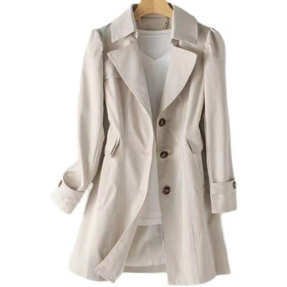 Fashion Solid Trench Coat Women Single-Breasted Khaki Black Pink Beige Windbreaker Outerwear Casual Tops