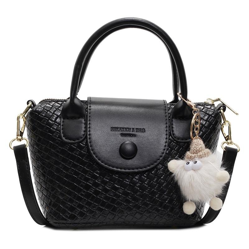 Spring Hot Sale Korean Casual Commuter Style High-end Sense Portable Bucket Bag Weaving Pattern Contrasting Color Versatile Messenger Bag Women