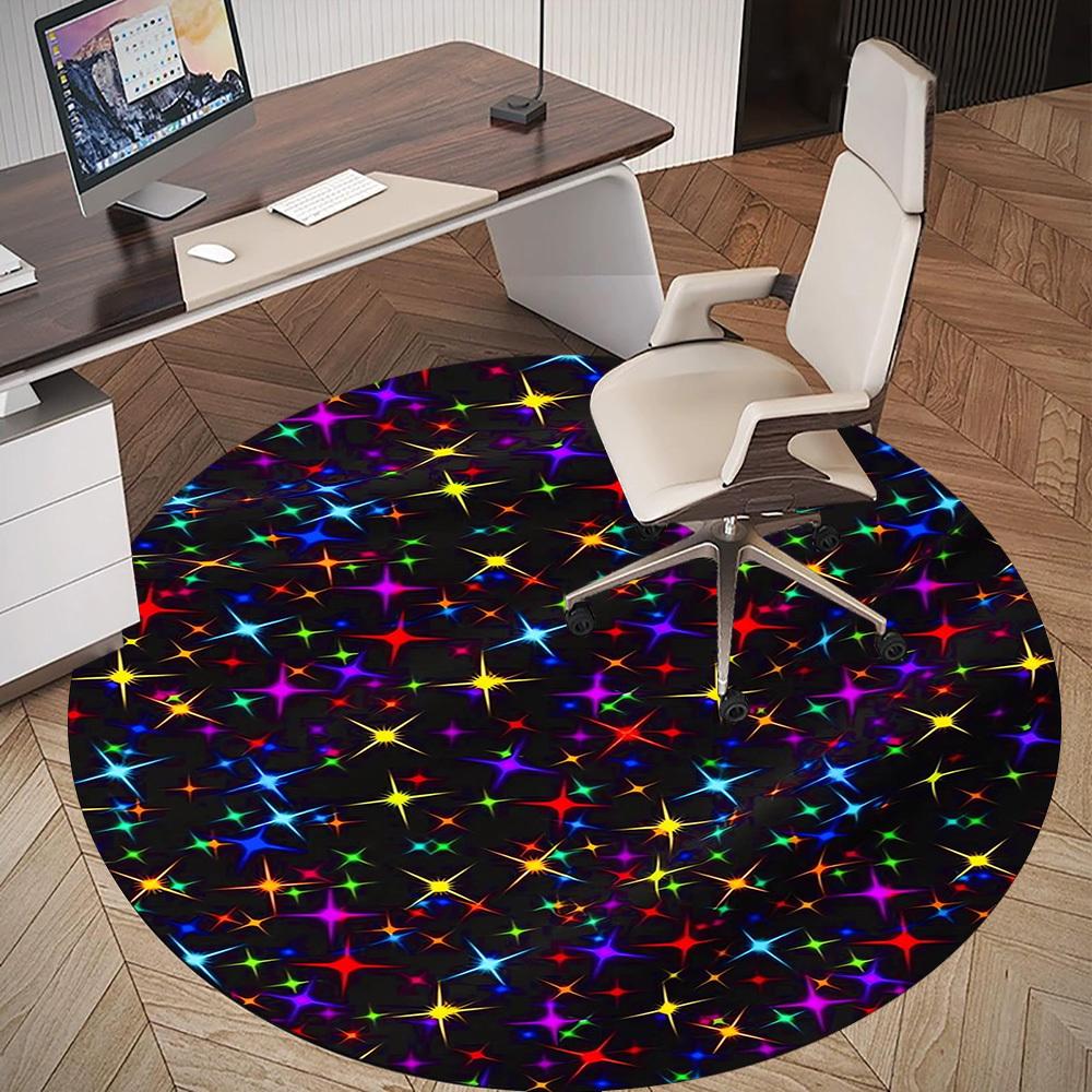1pc stars colorful Round Chair mat Area Rug - Non-Slip, Floor Mat for Office, Bedroom, and Indoor Decor -1002078