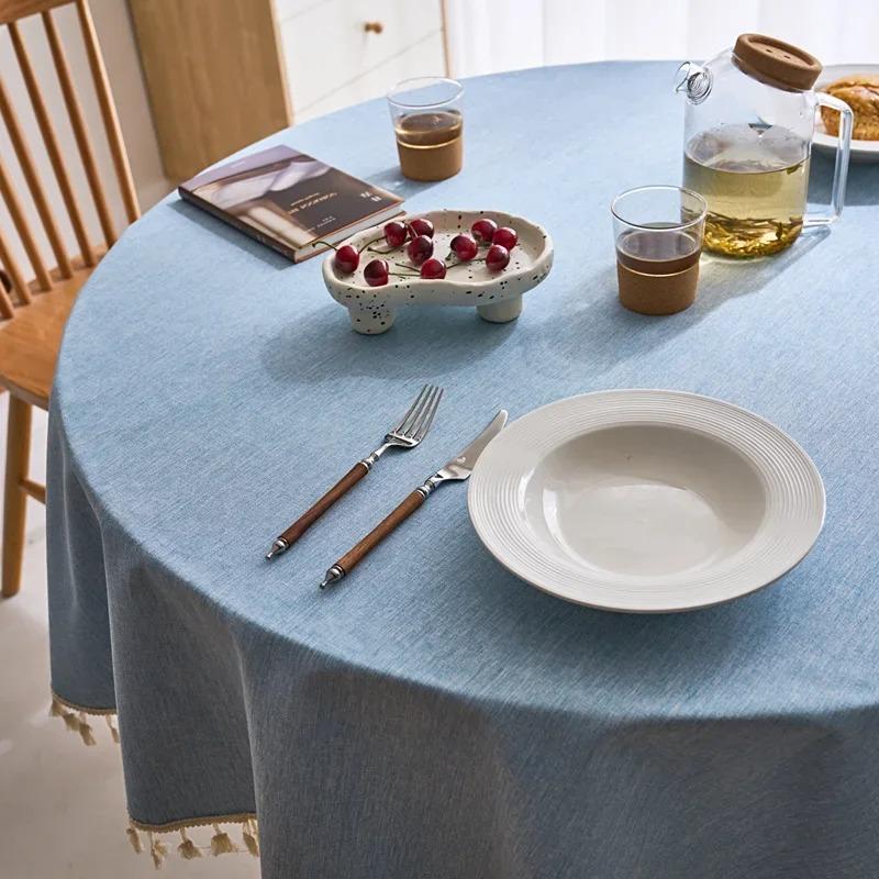 Modern Minimalist Solid Color Round Tablecloth Thickened Multi-color Hanging Ear Tablecloth Options Dust Anti Slip Table Cover