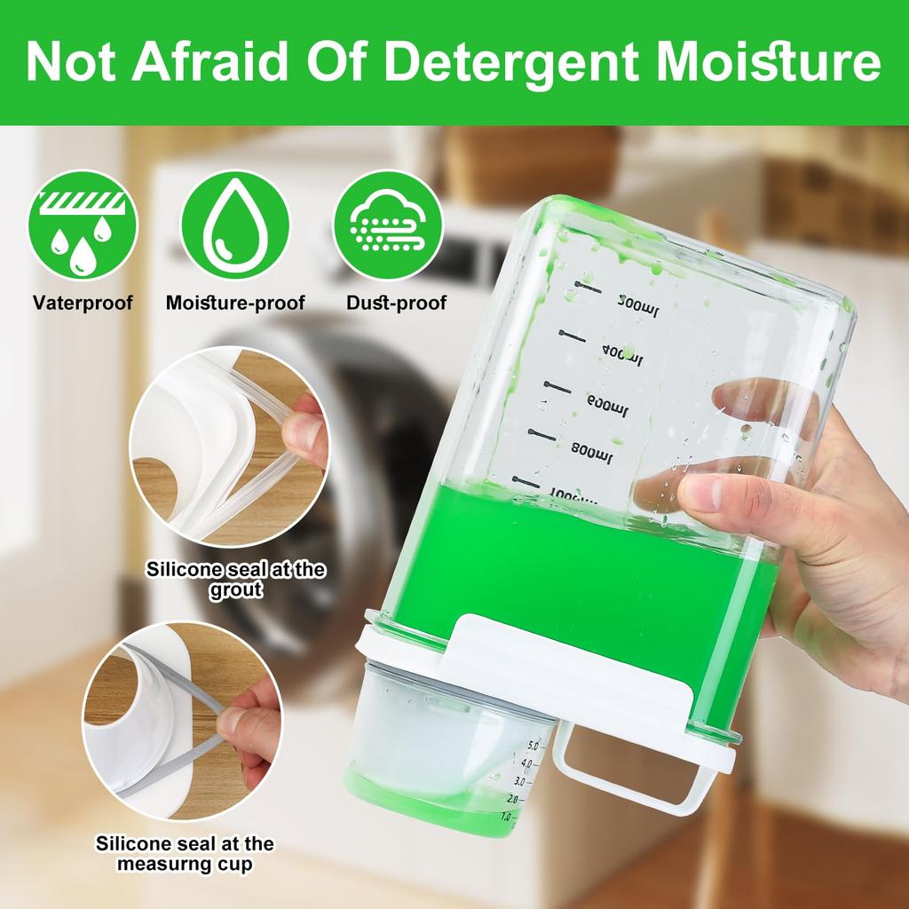 Airtight Laundry Detergent Dispenser 1800ml with Measuring Cup Transparent PET Container for Washing Powder Storage in Laundry Room or Kitchen
