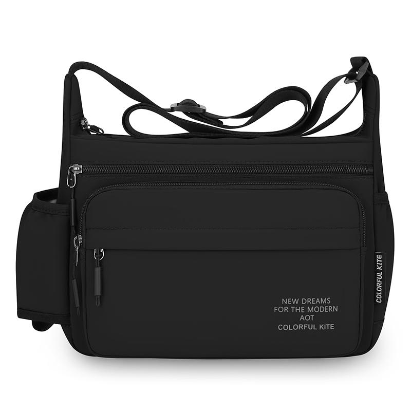Versatile Crossbody Shoulder Bag with Side Bottle Pocket Multiple Zipper Compartments Casual Nylon Messenger Pack for Men Women Daily Travel