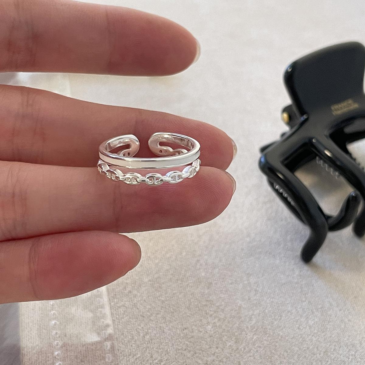 

Корейский стиль ins нишевый дизайн двухслойное кольцо из стерлингового серебра в форме свиного носа женское изысканное простое модное открытое кольцо Opening adjustable