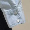 Damen Frühlings Langarm Denim Bluse Blau Revershemd