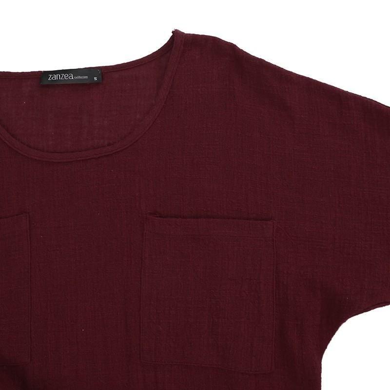 Camicetta da Donna Oversize in Cotone e Lino a Manica Lunga con Vestibilità Casual e Tasche Frontali