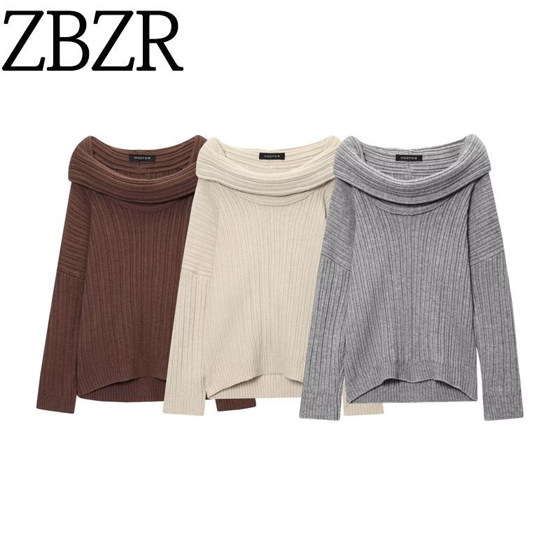 Zbzr Spring New Women Clothes Western Style Fashion Temperament Versatile Lazy off-Shoulder off-Shoulder Knit Sweater
