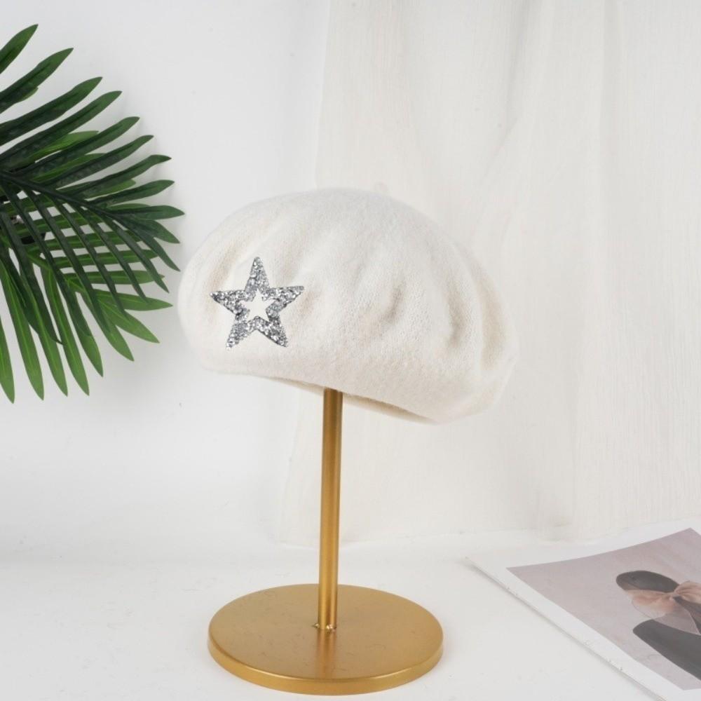 Five-Pointed Star Knitted Painter Hat Soft Beanie Cap Streetwear Wool Beret Autumn