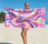 Psychedelic Liquid Swirl Beach Towel, Microfiber Sand Free Quick Dry, Retro 70s Hippie Print, Soft Absorbent for Summer & Pool