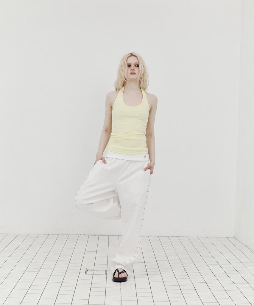 SETUP-EXE Folded Waist Stud Pants / White