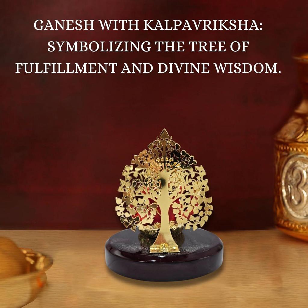 Tree Ganesh Idol Ganpati Murti for Car Dashboard, Office Desk, Hindu God Gift & Home Decor - Resin (Red) - 3 Inches - Pack of 1