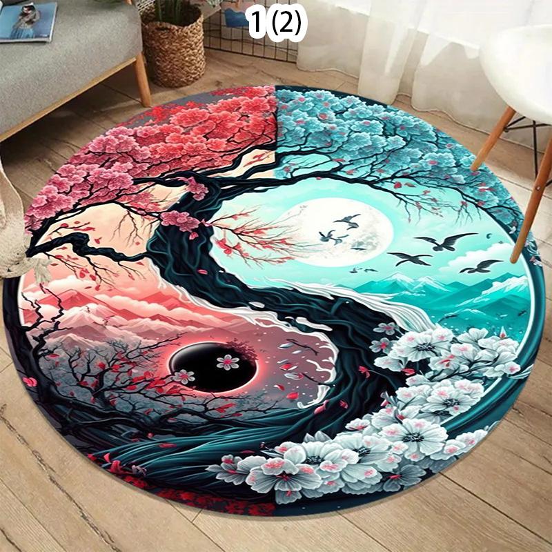 

Colorful 2D Mandala Mystery Chakra Print Round Rug Meditation and Yoga Machine Washablefor Bedroom and Living Room Home Rug 80cm