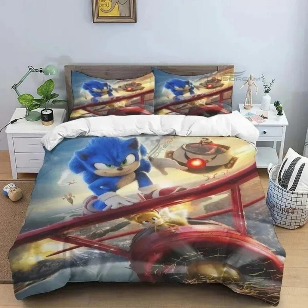 3D Luxurious Teens The Movie Hedgehogs Boy Bedding Set Anime Digital Cartoon Sonic Duvet Cover Comforter Bed Youth Kids Gift