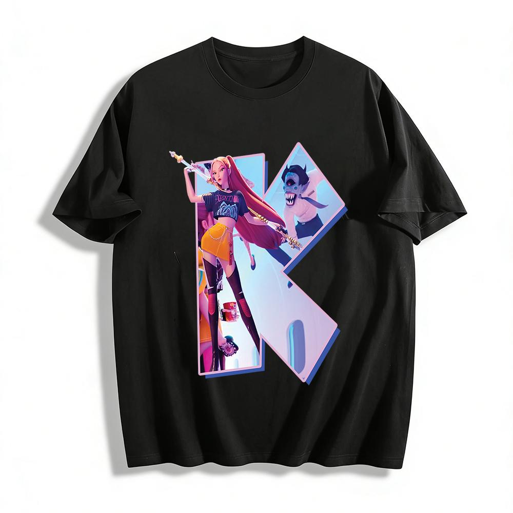 

Trendy Anime Cool Girl & Devil Print Short Sleeve T-shirt Unisex Street Style Casual Top Pure cotton T-shirt XXS